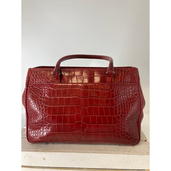 BRIGHTON F352136 RED LEATHER EMBOSSED ANIMAL PRINT HANDBAG - Picture 4 of 16